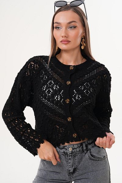 ŞİMAL Women's Pompom Patterned Buttoned Knitwear Knitted Cardigan 255216 -