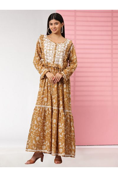 alaya Hand Embroidered Chikankari A-Line Gathering Pattern Mulmul Cotton Jalabiya-AL3941