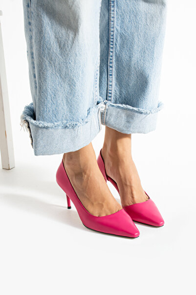 Güllü Shoes Stylish Matte Fuchsia Vegan Leather Stiletto |   7 cm Thin Heeled Daily Comfortable Office Shoes Neolit ​​Sole