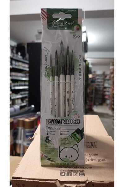 GİORGİONE Multi-Purpose Brush Set Round Tip 5 Pieces Used in Oil, Acrylic, Gouache and Watercolor