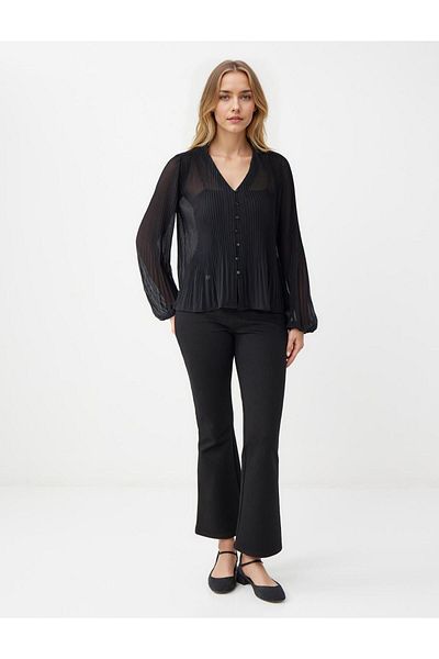 Jimmy Key Black V Neck Long Sleeve Chiffon Woven Blouse