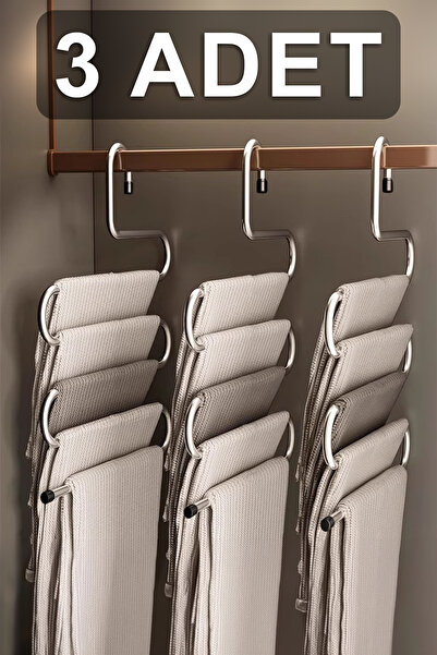 Ufak Tefek Şeyler 3 Adet 5 Katlı Metal Pantolon ve Şal Askısı Dolap İçi Eşarp Askısı Çoklu Askılık