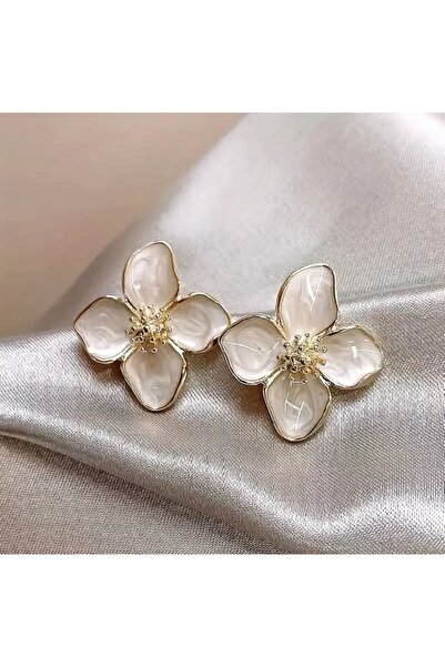 Tudivanyu Aksesuar White Flower Model Ivory Vintage Earrings