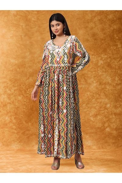 alaya Hand Embroidered Lucknowi Chikankari Printed Mulmul Cotton Jalabiya-AL3936