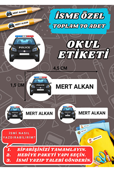 anka design Polis Arabası Police Temalı Okul Etiketi Defter Kalem Kitap Stick...