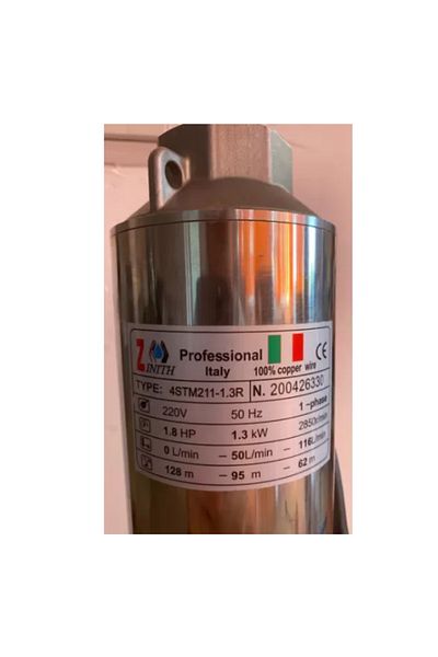 Zinith Italian Submersible Water Pump 4STM211, 1.3KW, 116 L/Min, Delivery Head 128M