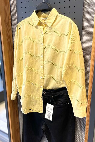 FEMELLE Yellow Lace Brode Detailed 100% Cotton Shirt (Buy 1 Size Small)