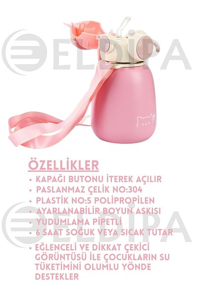 ELDİPA 500 ml Player Thermos Flask with Straw Water Bottle Stainless Steel Non-Slip Base