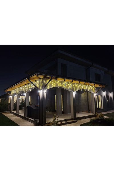 SDX Market Fringed Curtain Christmas Installation, 12 m x 0.7 m, Warm White, 300 LEDs, interconnectable