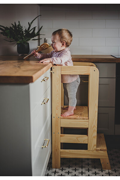 Meowbaby Inaltator Learning Tower Ajustabil, Ajutor de bucatarie , lemn natur