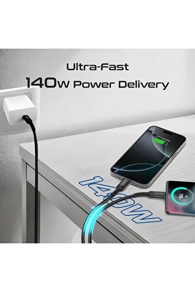 Promate 140w Fabric braided high-speed usb-c to dual usb-c cable black