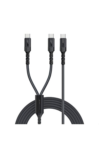 Promate 140w Fabric braided high-speed usb-c to dual usb-c cable black