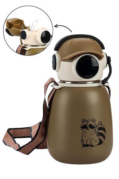 ELDİPA 500 ml Player Thermos Flask with Straw Water Bottle Stainless Steel Non-Slip Base