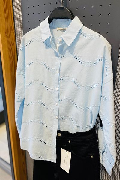 FEMELLE Blue Lace Brode Detailed 100% Cotton Shirt (Buy 1 Size Small)