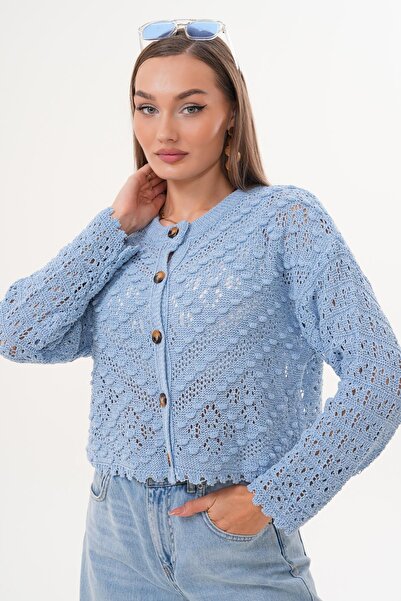 ŞİMAL Kadın Ponpon Desenli Düğmeli Triko Örme Hırka 255216 -