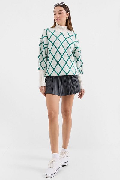 Merterium Women's Turtleneck Oversize Knitwear Sweater Green 1239