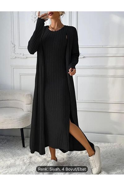 NZL TEKSTİL Dgn's 2-Piece Long Cardigan-Slip Dress Women's Knitwear Set