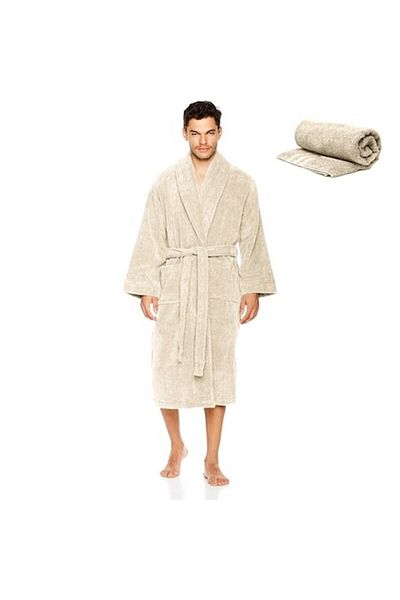 Quasar & Co. Set bathrobe and towel, Quasar & Co., 100% cotton, thick bathrobe 1.1 kg, face towel 50 x 90 cm, cre