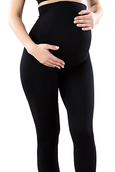 Momslab Black Ribbed Maternity Leggings That Make One Size Look Smaller Recov...