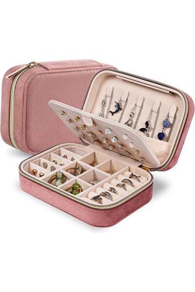 Arzu Güzel Cosmetics صندوق مجوهرات مبطن بالقطيفة مع سحاب لرحلاتك، منظم مجوهرا...