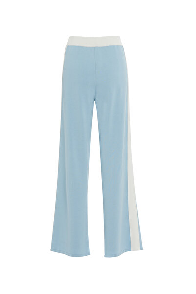 GİZİA Ekru Garnili Beli Lastikli Mavi Triko Pantolon