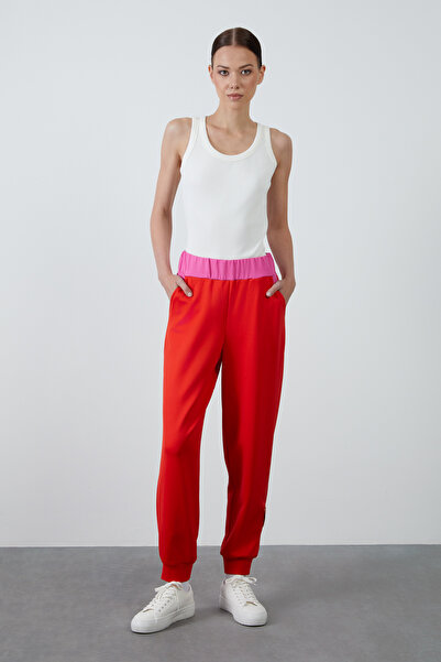 GİZİA Paçası Etiket Detaylı Kontrast Renkli Pembe Eşofman