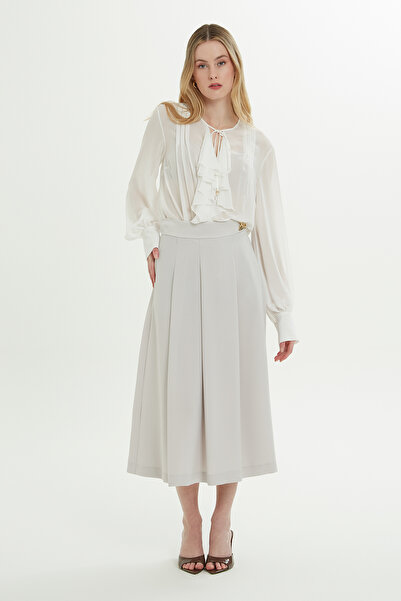 GİZİA Pili Katlamalı Astarlı Midi Gri Etek