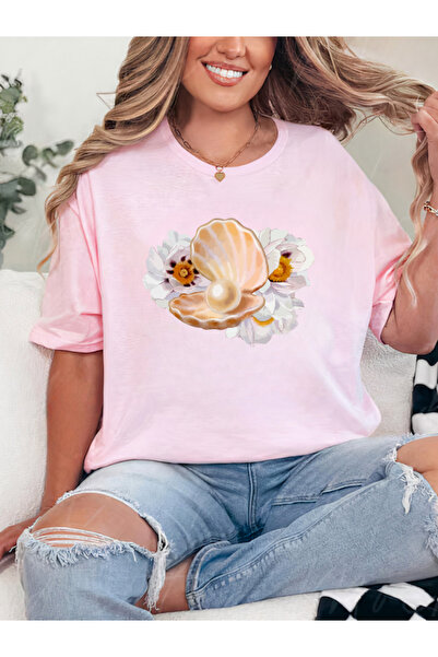 Sarah's Boutique Tricou de damă – 100% bumbac – PERLĂ DE SCOICĂ DESCHISĂ