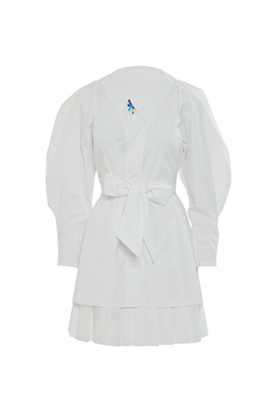 GİZİA Pencere Detaylı Balon Kollu Poplin Elbise