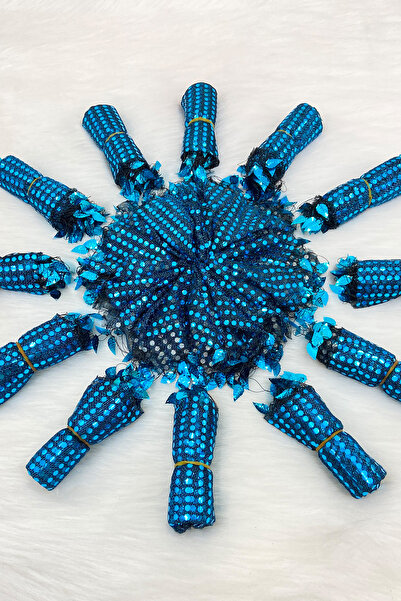 ZEYMERADE Petrol Mavi Halay Mendili, Gelin Mendili, Pullu Halay Mendili 5 Ade...