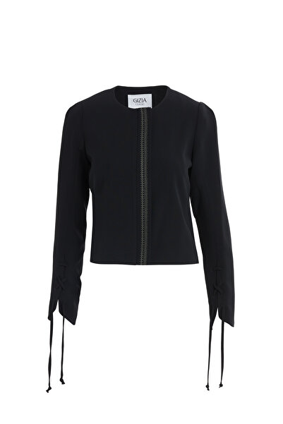 GİZİA Nakış Ve Bağcık Detaylı Siyah Ceket