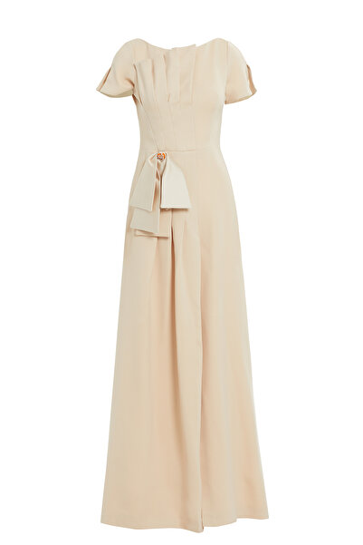 GİZİA Pili Katlamalı Seyyar Broşlu Taş Elbise