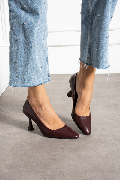 Güllü Shoes Burgundy Matte Vegan Leather 7cm Thin Heels Memory Pad Pointed Toe Daily Office Evening Dress Stiletto