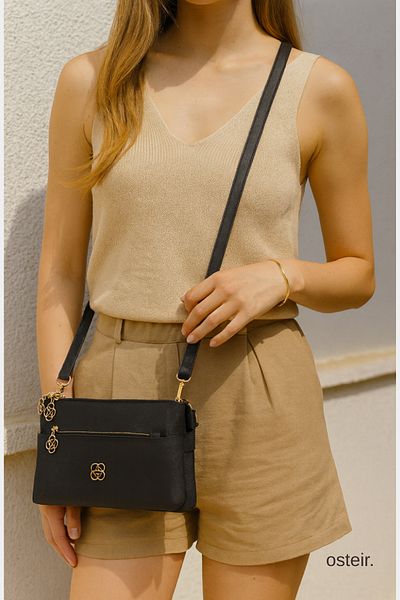 osteir Women's Faux Leather, Zippered 3 Compartment Hand, Arm and Shoulder Bag