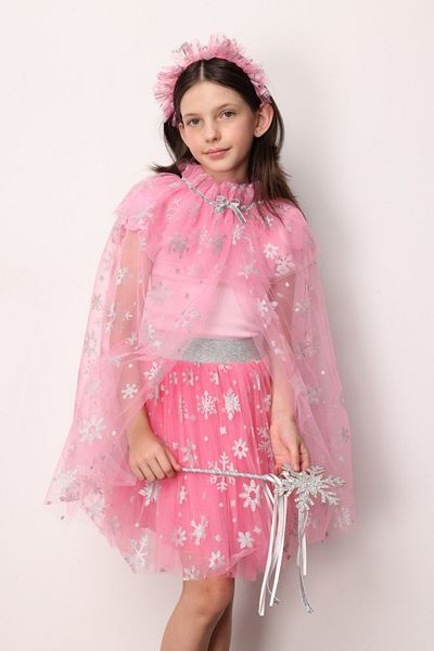 Le Mabelle Fuchsia Snowflake Printed Girl's Tulle Skirt - Pauline