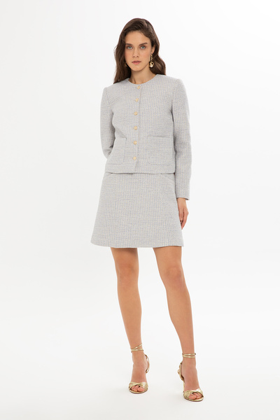 GİZİA Uzun Kollu Yuvarlak Yaka Mavi Ceket