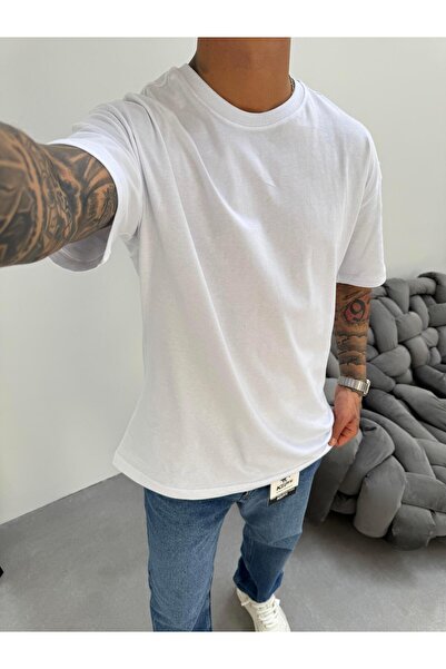 KağanKY Λευκό χνουδωτό ύφασμα oversized T-Shirt