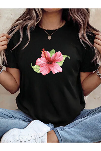 Sarah's Boutique Tricou de damă – 100% bumbac – FLOARE ROZ