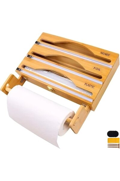 Zoffer Organizator de bucătărie 4 în 1, Zoffer, bambus, pentru folie de alumi...