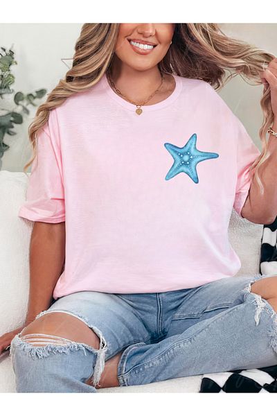 Sarah's Boutique Women's T-Shirt – 100% Cotton – AQUA STARFISH