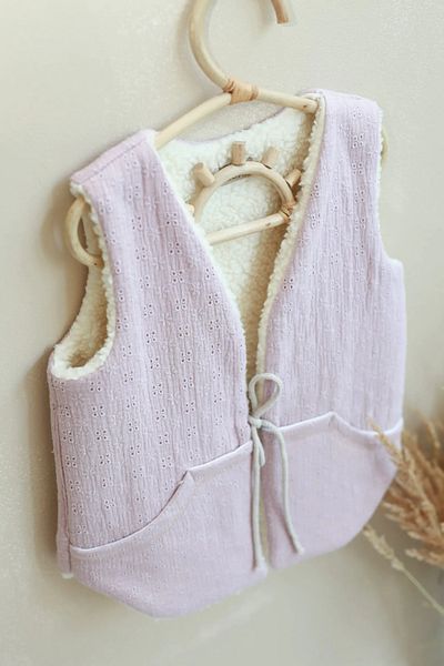 BABYLY Reversible girl's vest, pink embroidered cotton & cream loop 92-98cm