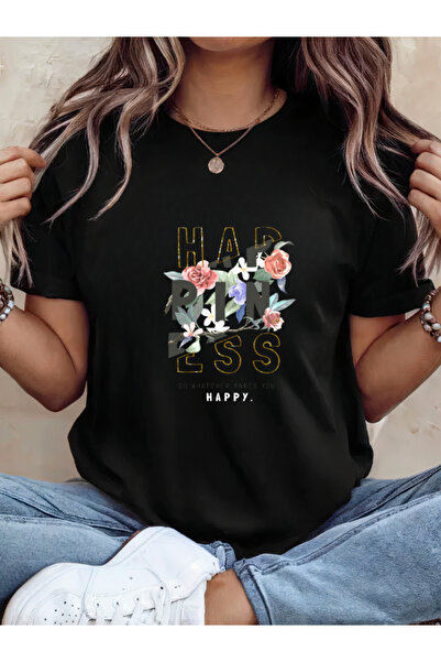Sarah's Boutique Tricou de damă – 100% bumbac – HAPPINES