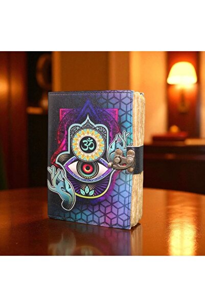 Kuzey Tacı دفتر ملاحظات من الجلد الروحي مصنوع يدويًا مع رمز العين الثالث ورمز أوم - إنتاج خاص لكبار الشخصيات