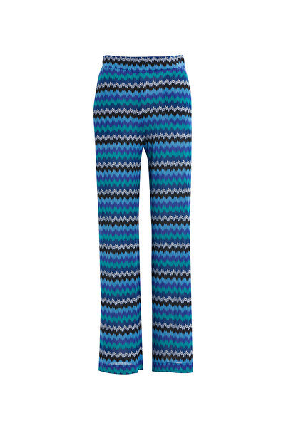 GİZİA Asimetrik Detaylı Saks Bol Paça Pantolon