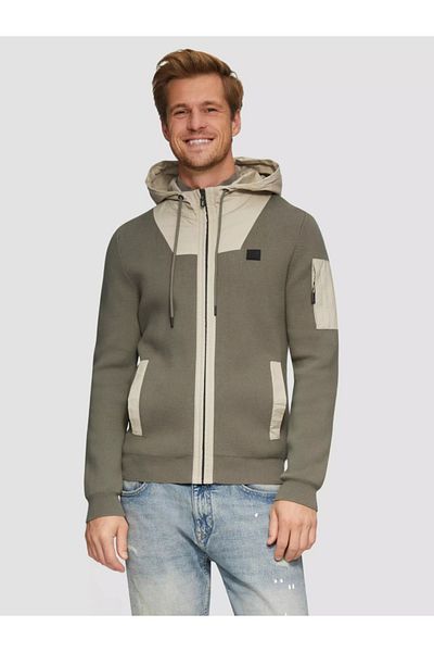 s.Oliver Men's cotton cardigan, with hood and slant pockets