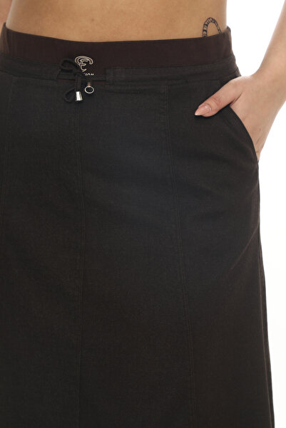 EXİTLİNE Women's Summer Dark Brown Drawstring Elastic Waist Long Skirt