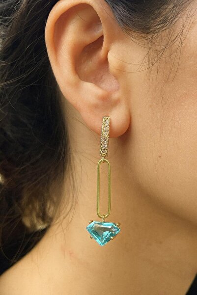 TAKIŞTIR أقراط من الفولاذ بتفاصيل حجر ذهبي اللون (زوج)