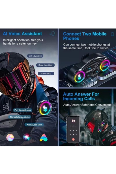 Vothoon Y13 Motor Kask Kulaklık RGB Modlu Radyolu Motosiklet Kulaklık 5.3 Bluetooth Intercom