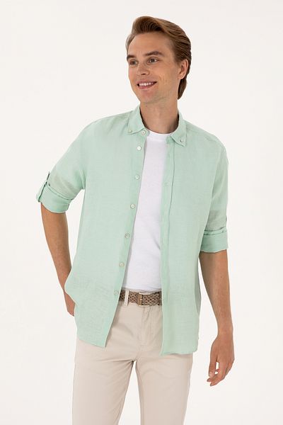 U.S. Polo Assn. Men's Water Green Long Sleeve Shirt 50299597-Vr048