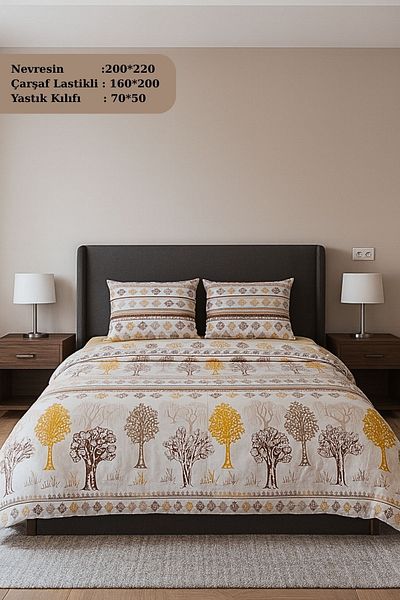 MixCotten Home Double Duvet Cover Set Fitted Sheet + Duvet Cover + 2 Pillowcases